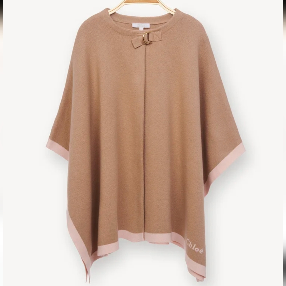 CHLOÉ Kids' Contrast Border Cotton & Wool Cape